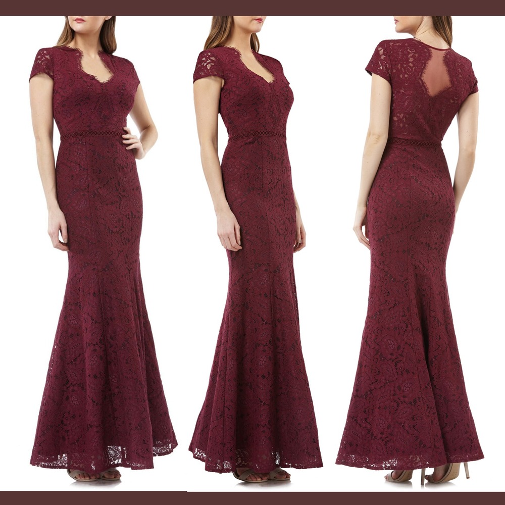 NWT $328‎ JS Collections Lace Mermaid Gown in Carbernet Red [SZ 8 ] #E551